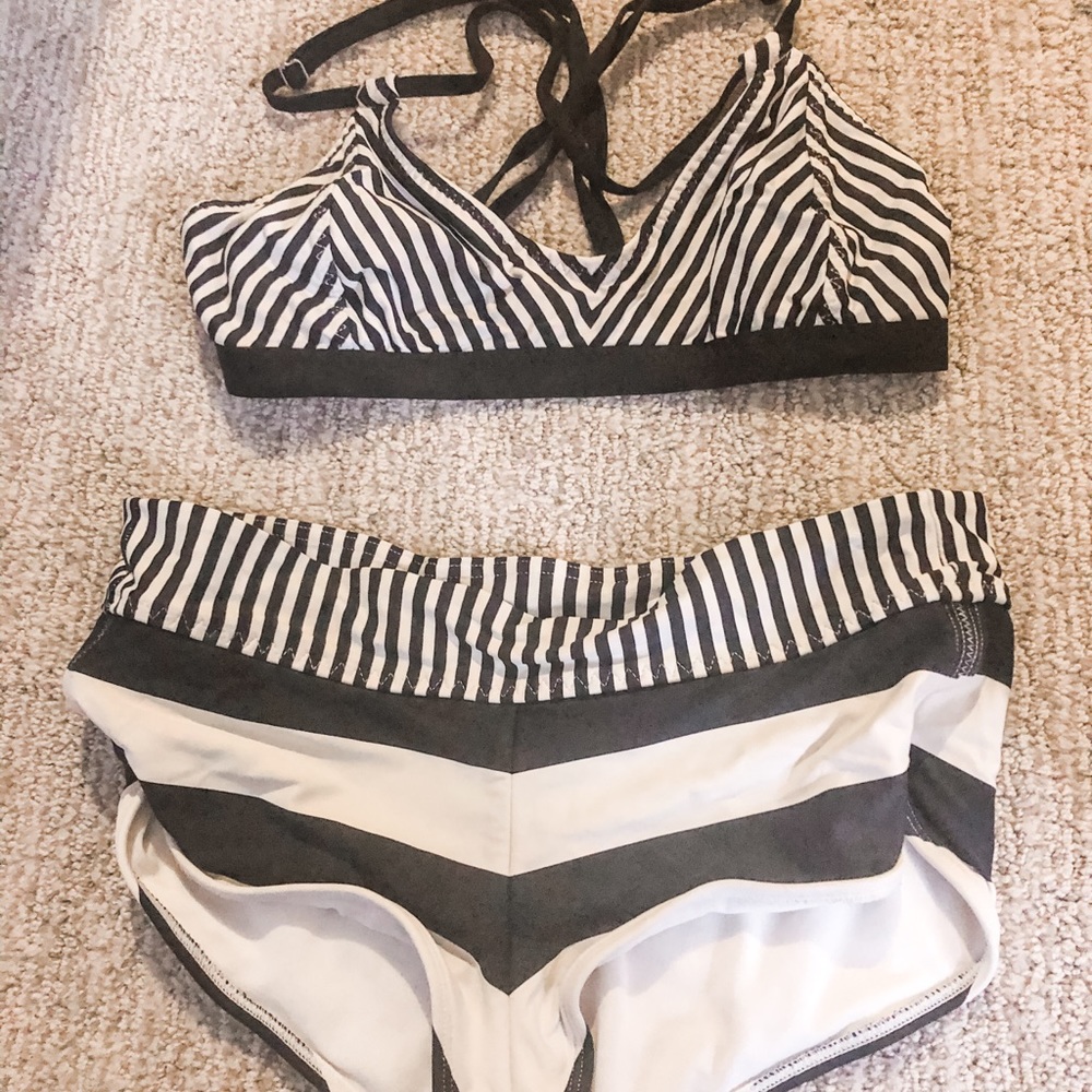 White and black striped athleta bikini set!